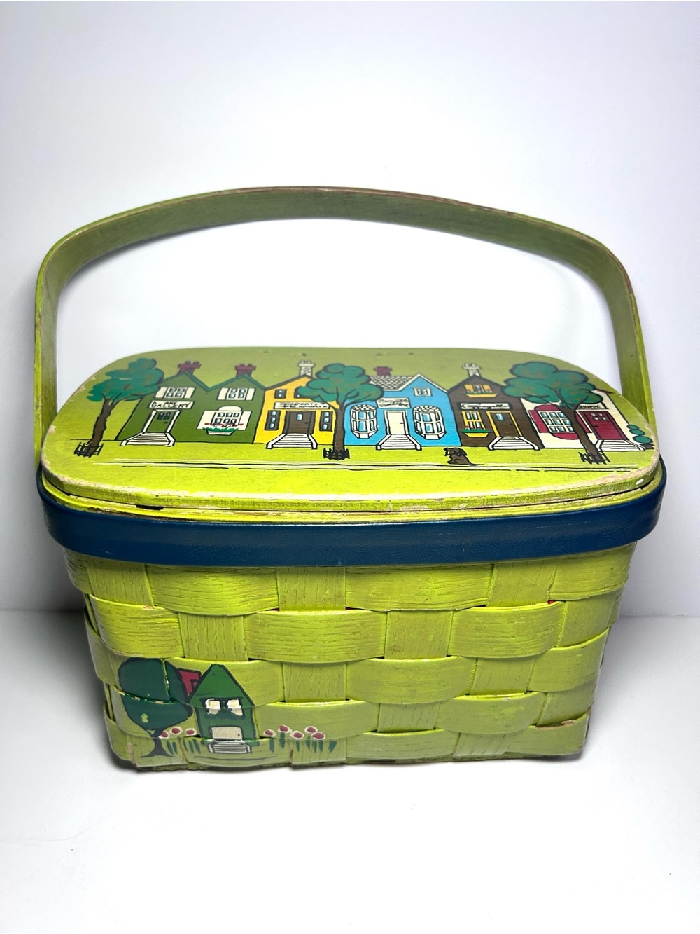 Vintage 1970’s Caro-Nan Green Hand Painted Woven Basket Purse Pappagallo